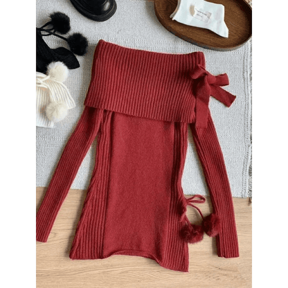 Kawaii Off-Shoulder Knit Lace SetSetsTorqelo.com