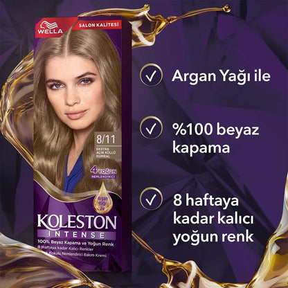 Wella Koleston Intense 8/11 Hair Dye: Extra Light Ash Blonde, 100% Gray Coverage, Long Lasting Color with Argan Oil by Beauty Care Bag