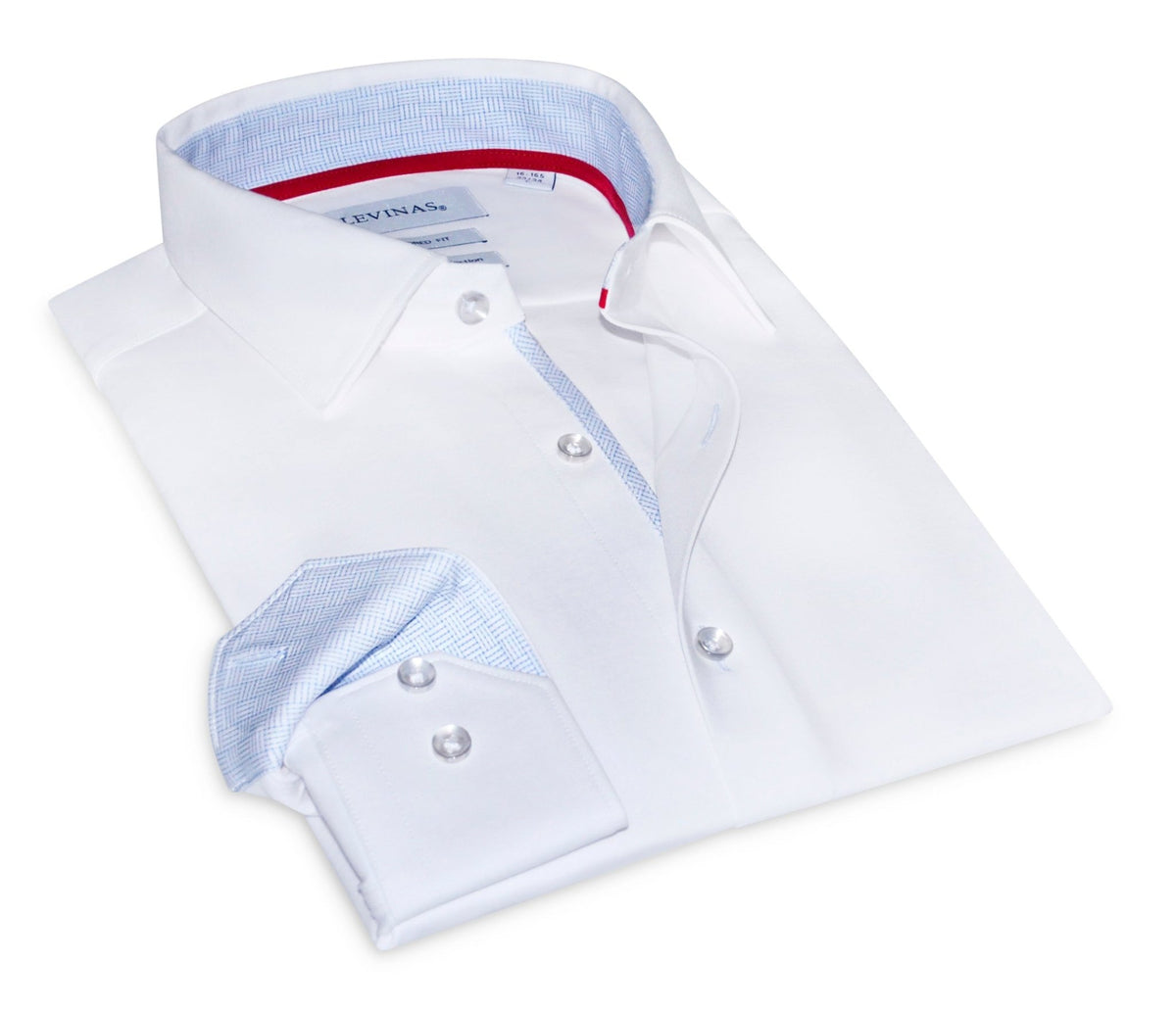 Kenneth// Cotton Knit-Stretch Button-Up Shirt With Contrast Details // White // Tailored Fit (Fitted)Shirts & TopsTorqelo.com