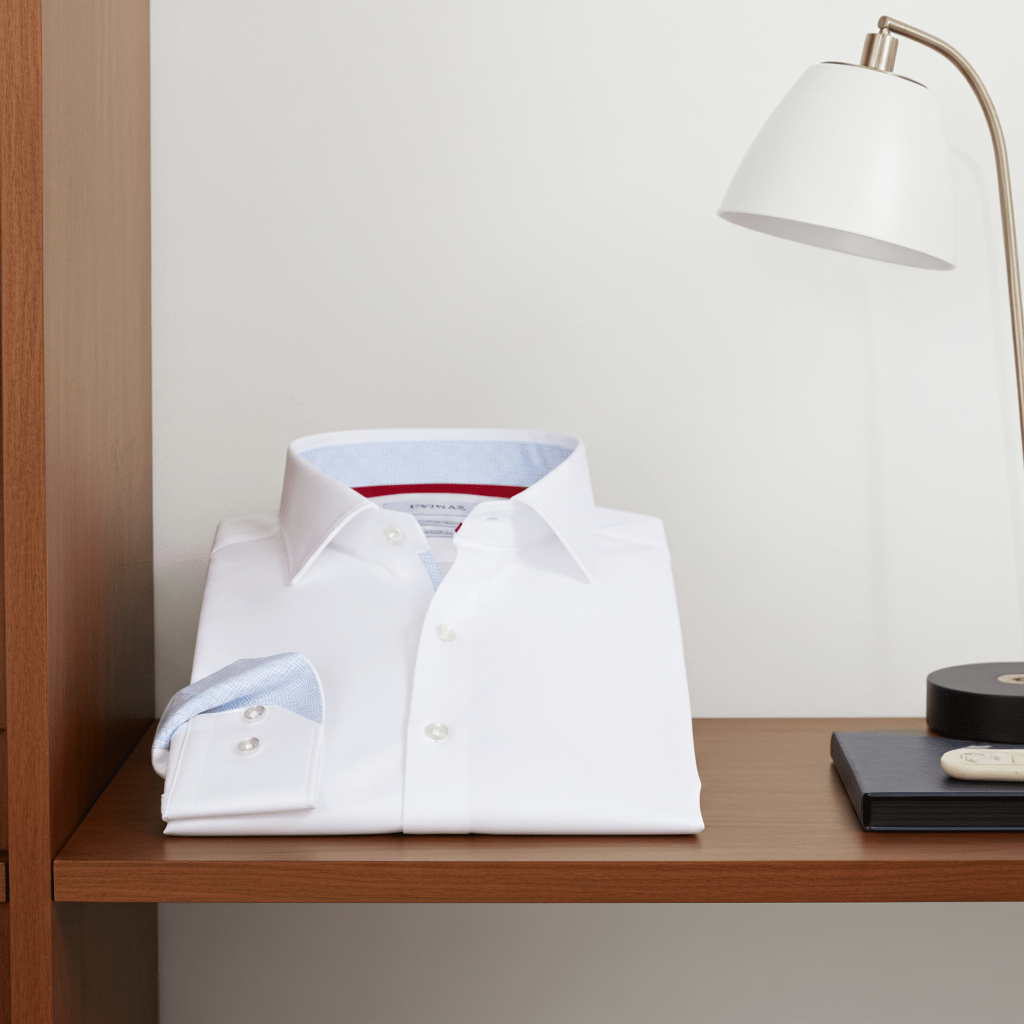 Kenneth// Cotton Knit-Stretch Button-Up Shirt With Contrast Details // White // Tailored Fit (Fitted)Shirts & TopsTorqelo.com