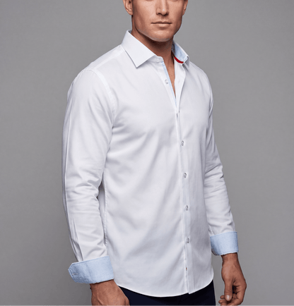 Kenneth// Cotton Knit-Stretch Button-Up Shirt With Contrast Details // White // Tailored Fit (Fitted)Shirts & TopsTorqelo.com