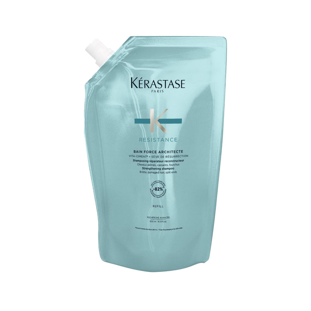 Kerastase Resistance Bain Force Architecte Repairing Shampoo for Damaged Hair - 500ml Refill, Nourishing & SustainableShampooTorqelo.com