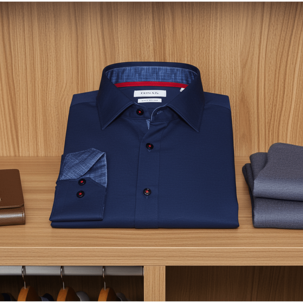 Kevin// Cotton Knit-Stretch Button-Up Shirt With Contrast Details // Navy // Tailored Fit (Fitted)Shirts & TopsTorqelo.com
