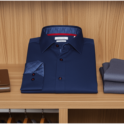 Kevin// Cotton Knit-Stretch Button-Up Shirt With Contrast Details // Navy // Tailored Fit (Fitted)Shirts & TopsTorqelo.com