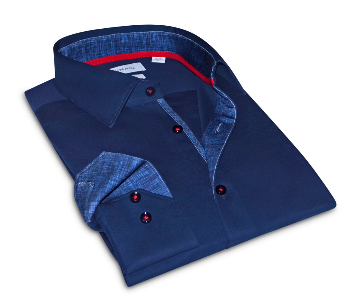 Kevin// Cotton Knit-Stretch Button-Up Shirt With Contrast Details // Navy // Tailored Fit (Fitted)Shirts & TopsTorqelo.com