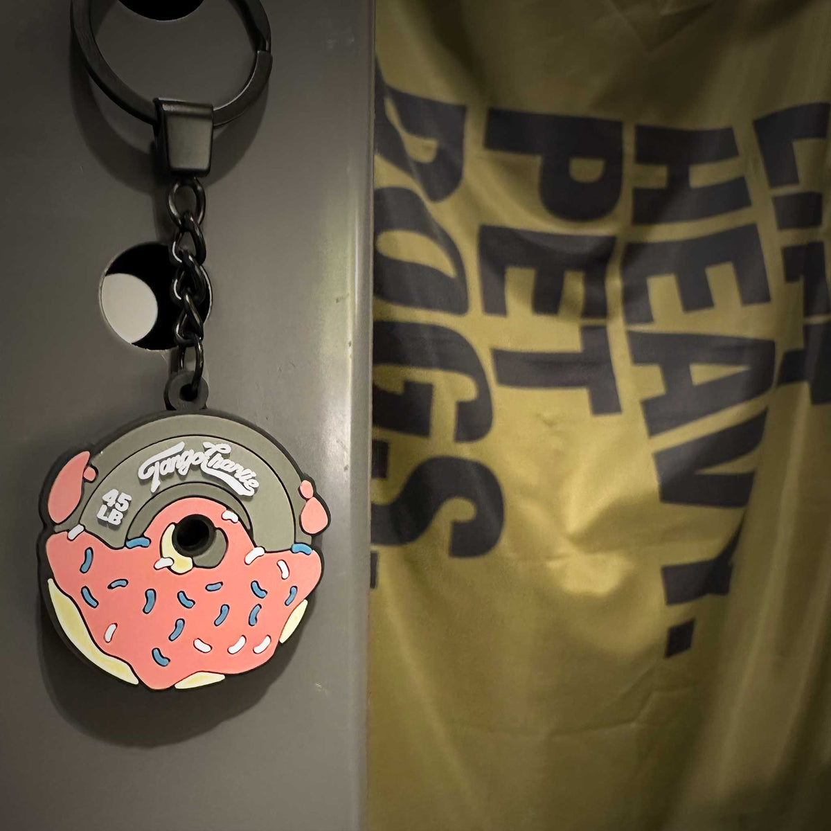 45 lb plate keychain, flag design, Tango Charlie Apparel