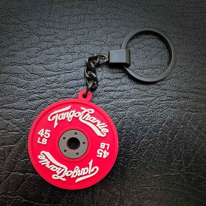 45 lb plate keychain in red by Tango Charlie Apparel