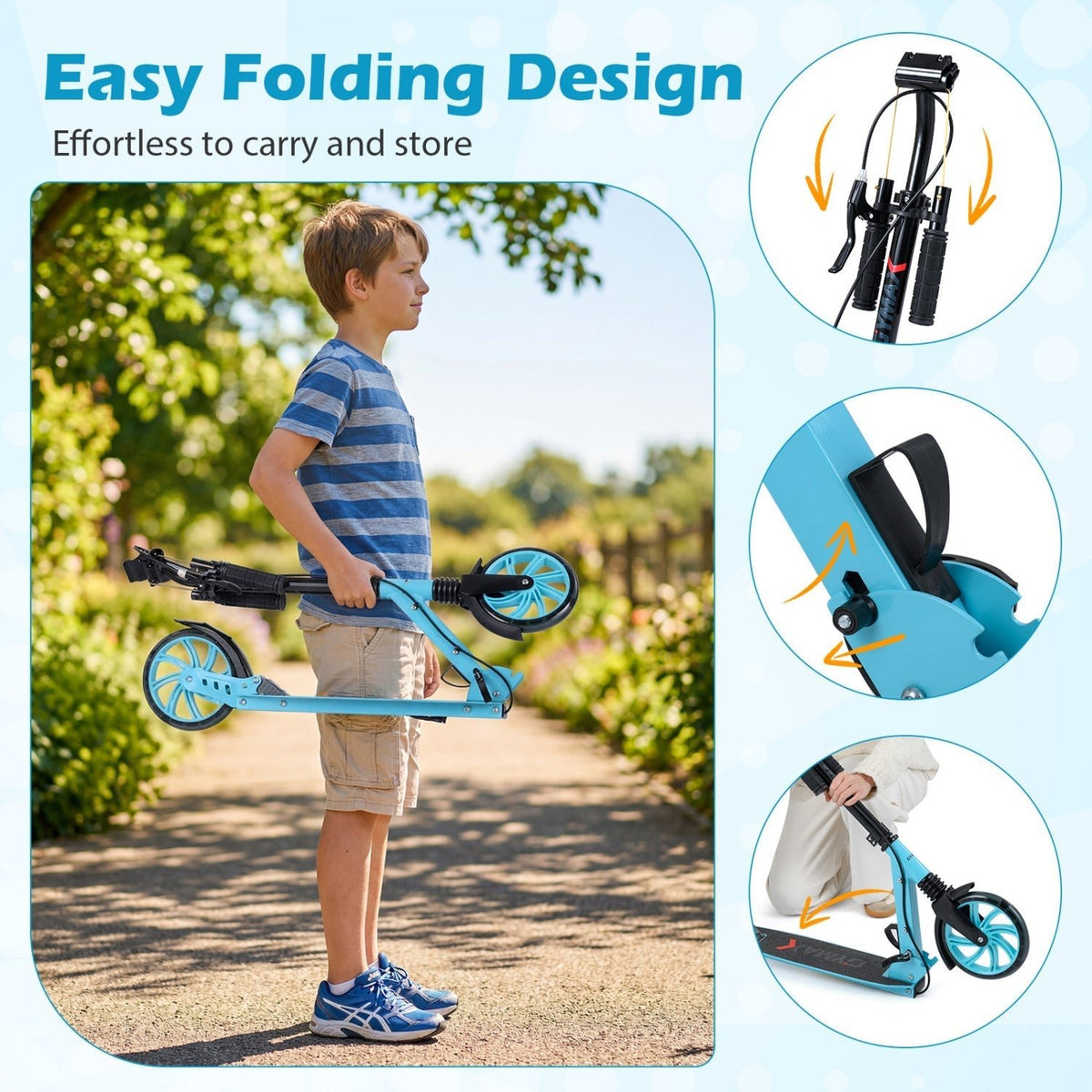 Kick Scooter for Kids Teens Adults Age 8+ Foldable Scooter with Large Light-up WheelsTorqelo.com