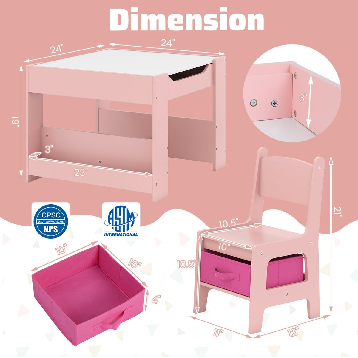 Kids Activity Table and 2 Chairs Set with Reversible TabletopKids Table & Chair SetTorqelo.com