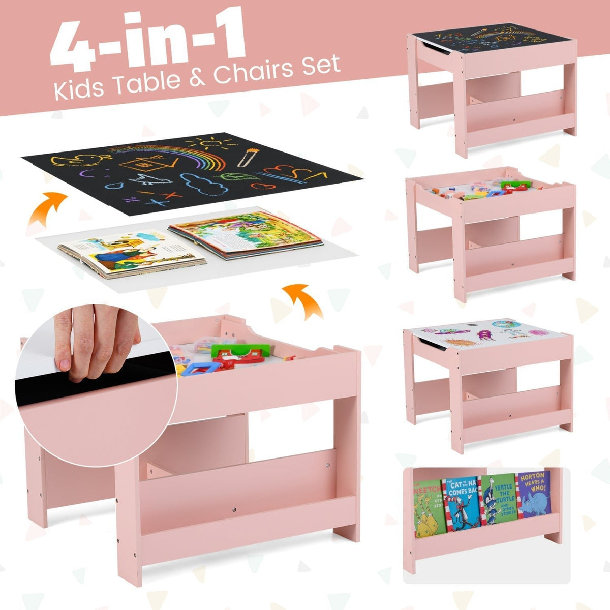 Kids Activity Table and 2 Chairs Set with Reversible TabletopKids Table & Chair SetTorqelo.com