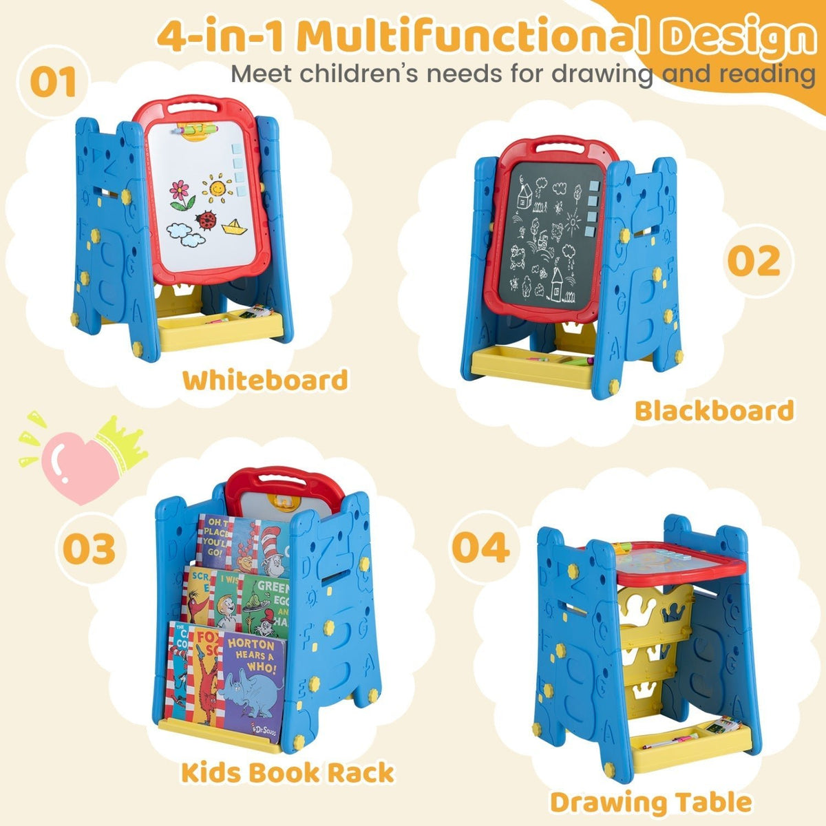 Kids Art Easel 4-in-1 Double Sided Magnetic BoardArt EaselTorqelo.com
