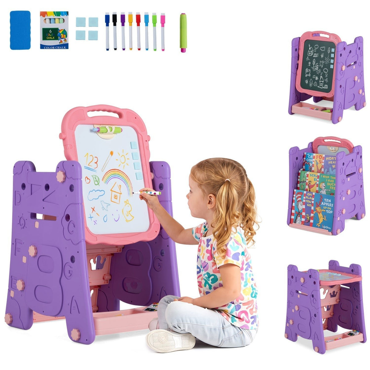 Kids Art Easel 4-in-1 Double Sided Magnetic BoardArt EaselTorqelo.com