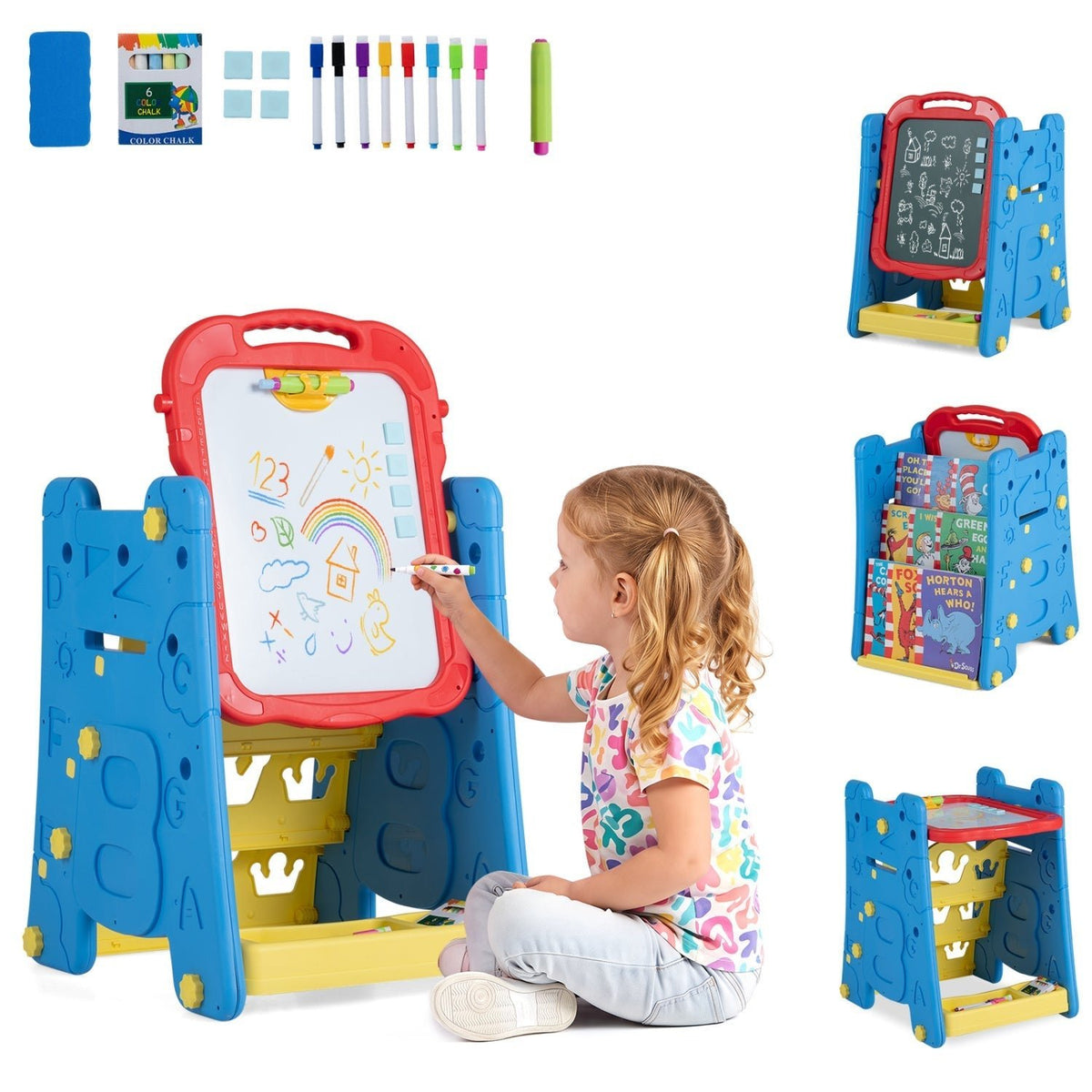 Kids Art Easel 4-in-1 Double Sided Magnetic BoardArt EaselTorqelo.com