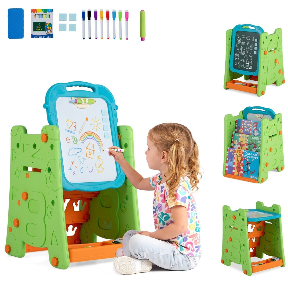 Kids Art Easel 4-in-1 Double Sided Magnetic BoardArt EaselTorqelo.com