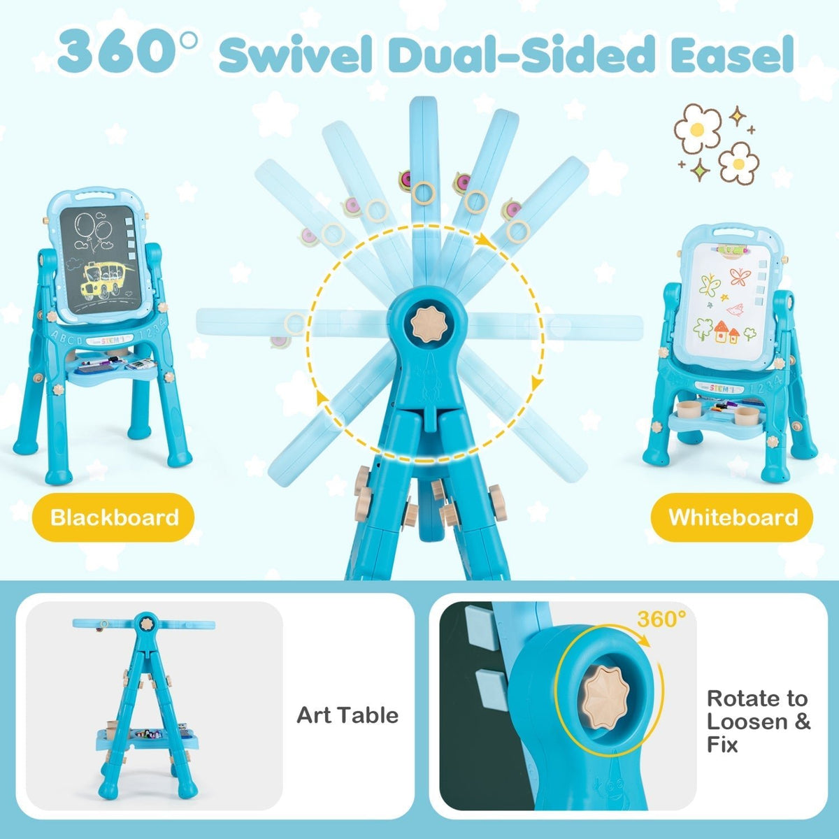 Kids Art Easel with Adjustable Height & 22 AccessoriesArt EaselTorqelo.com
