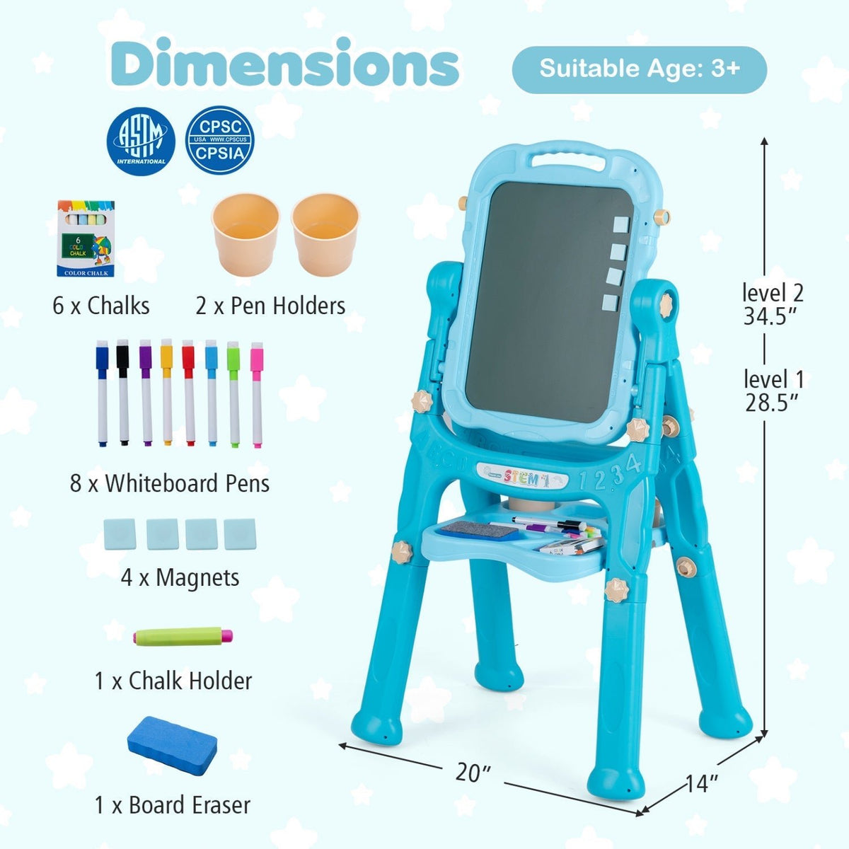 Kids Art Easel with Adjustable Height & 22 AccessoriesArt EaselTorqelo.com