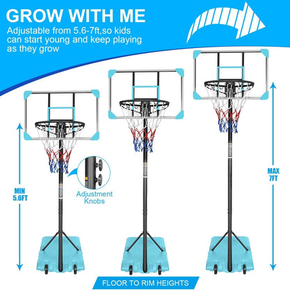 Kids Basketball Hoop Adjustable 5.6-7ft with WheelsBasketball HoopTorqelo.com