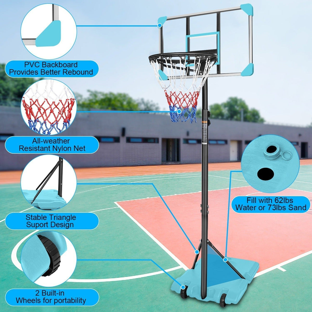 Kids Basketball Hoop Adjustable 5.6-7ft with WheelsBasketball HoopTorqelo.com