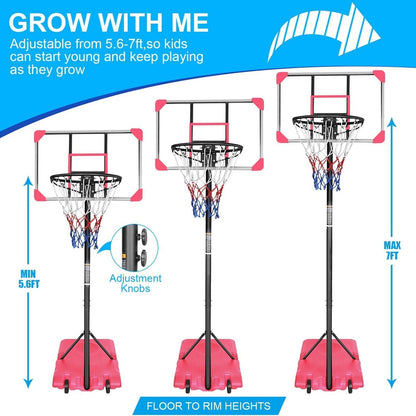 Kids Basketball Hoop Adjustable 5.6-7ft with WheelsBasketball HoopTorqelo.com