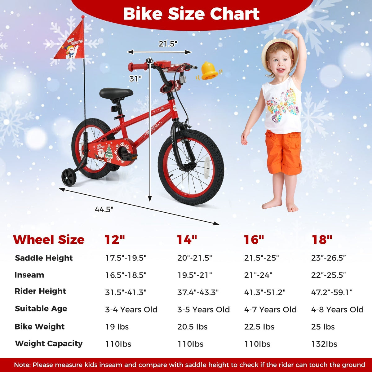 Kids Bike 12-18 Inch with Training Wheels & Christmas MusicKids BikeTorqelo.com