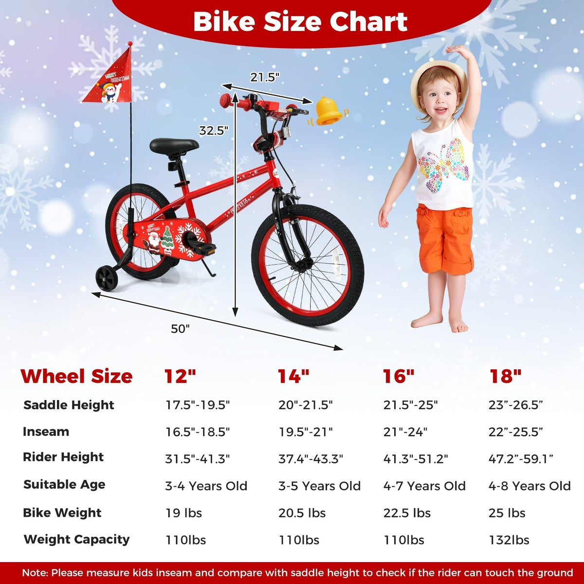 Kids Bike 12-18 Inch with Training Wheels & Christmas MusicKids BikeTorqelo.com