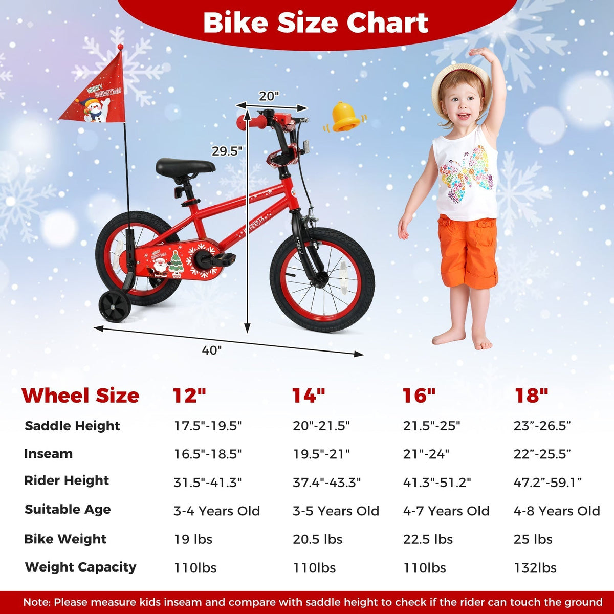 Kids Bike 12-18 Inch with Training Wheels & Christmas MusicKids BikeTorqelo.com