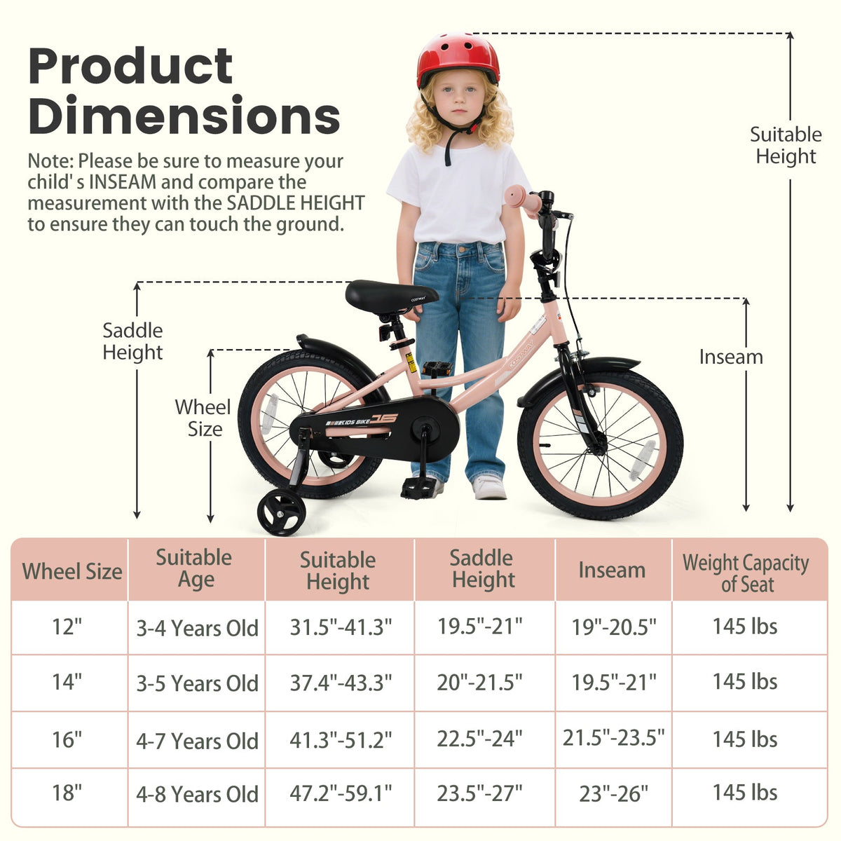 Kids Bike 12-18 Inch with Training Wheels - PinkKids BikeTorqelo.com