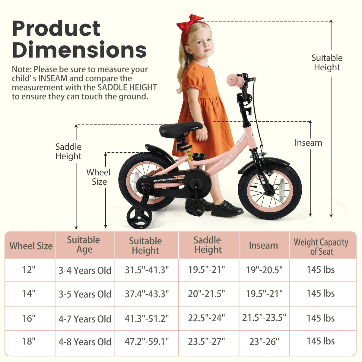 Kids Bike 12-18 Inch with Training Wheels - PinkKids BikeTorqelo.com