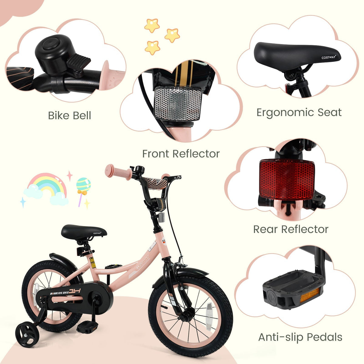 Kids Bike 12-18 Inch with Training Wheels - PinkKids BikeTorqelo.com