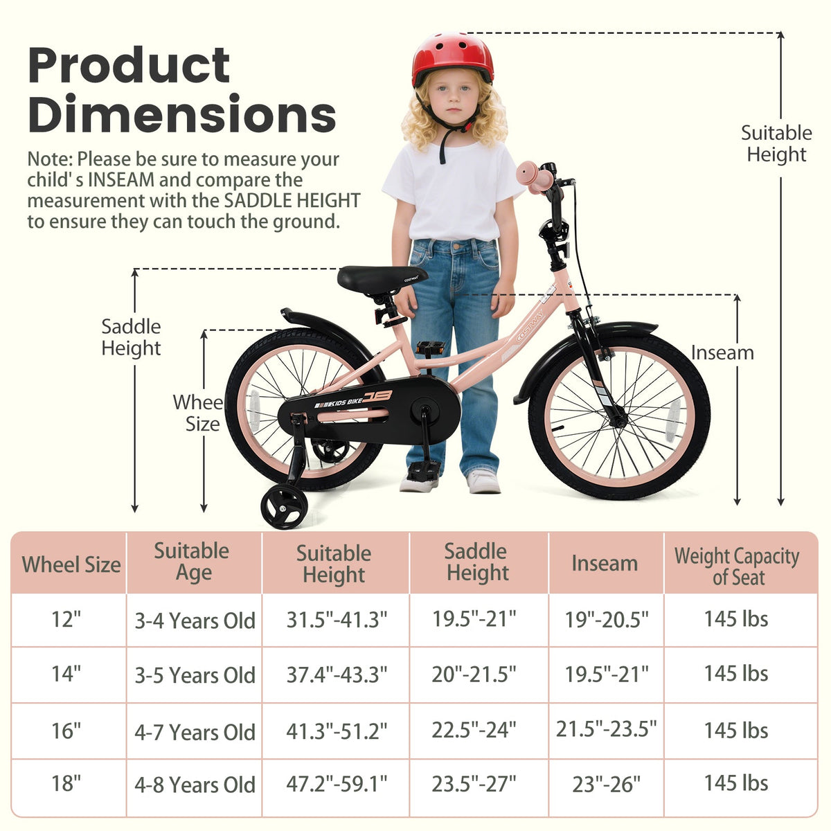 Kids Bike 12-18 Inch with Training Wheels - PinkKids BikeTorqelo.com