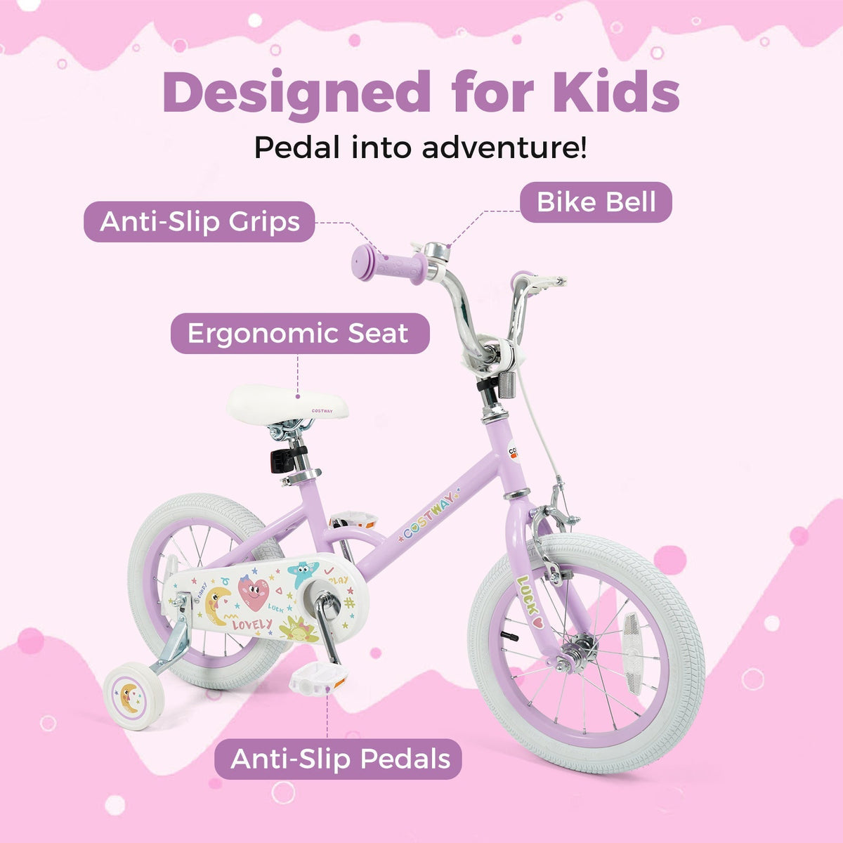 Kids Bike 12-18 Inch with Training Wheels - PurpleKids BikeTorqelo.com
