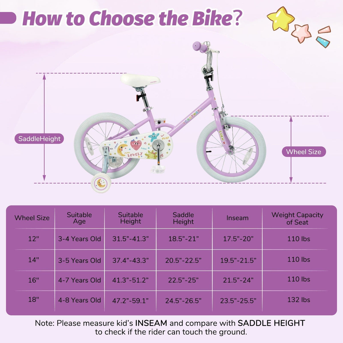 Kids Bike 12-18 Inch with Training Wheels - PurpleKids BikeTorqelo.com