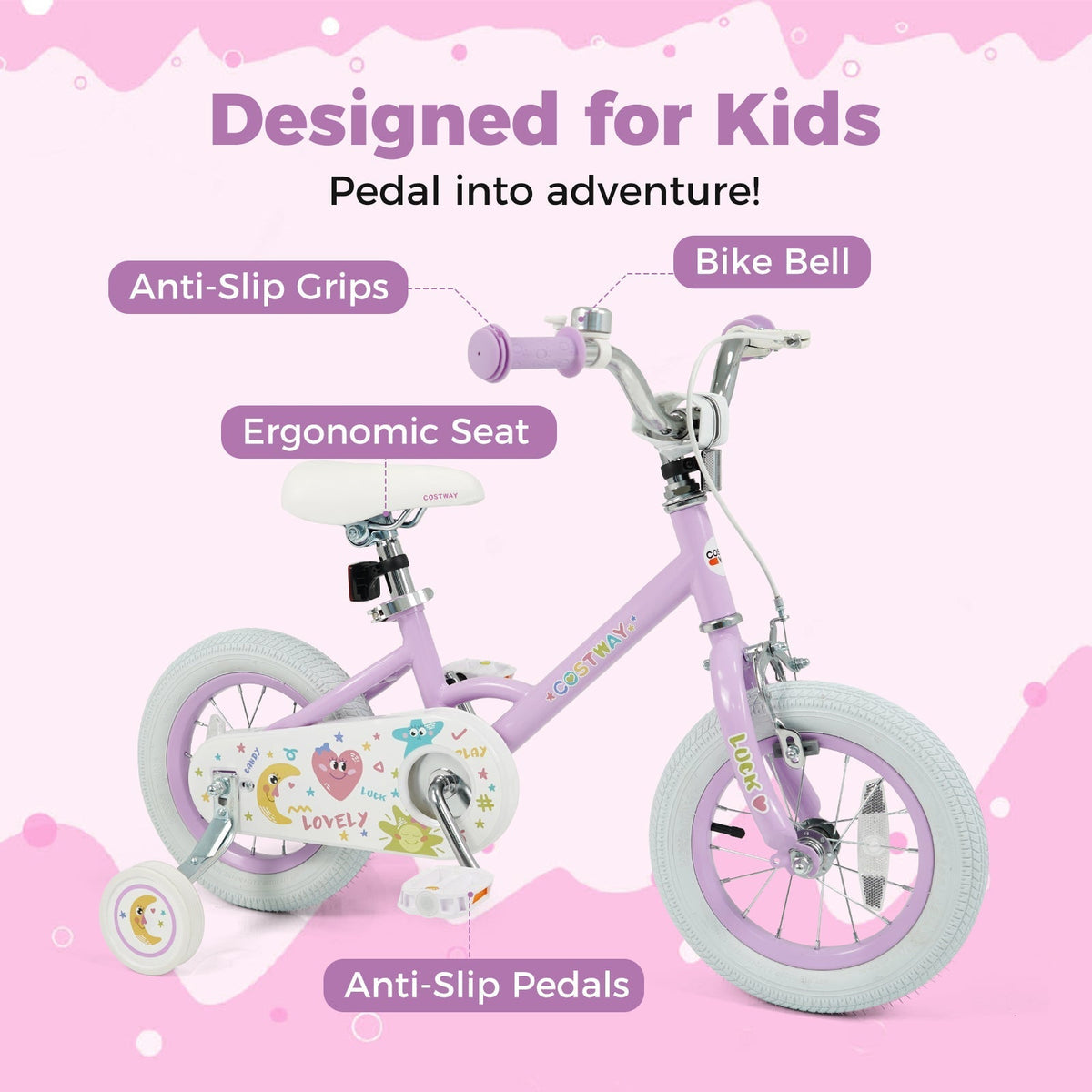 Kids Bike 12-18 Inch with Training Wheels - PurpleKids BikeTorqelo.com