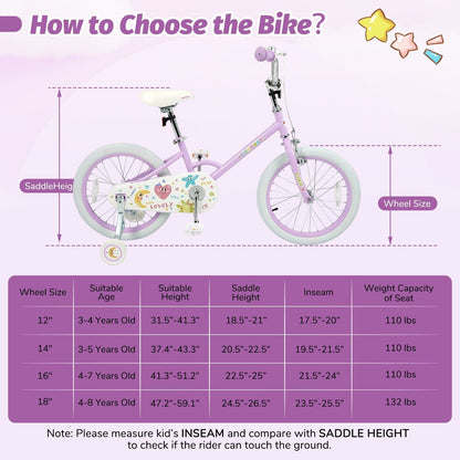 Kids Bike 12-18 Inch with Training Wheels - PurpleKids BikeTorqelo.com