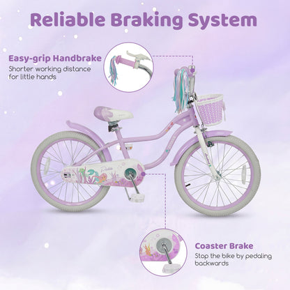 Kids Bike 12-20 Inch with Training Wheels & Basket PurpleKids BikeTorqelo.com