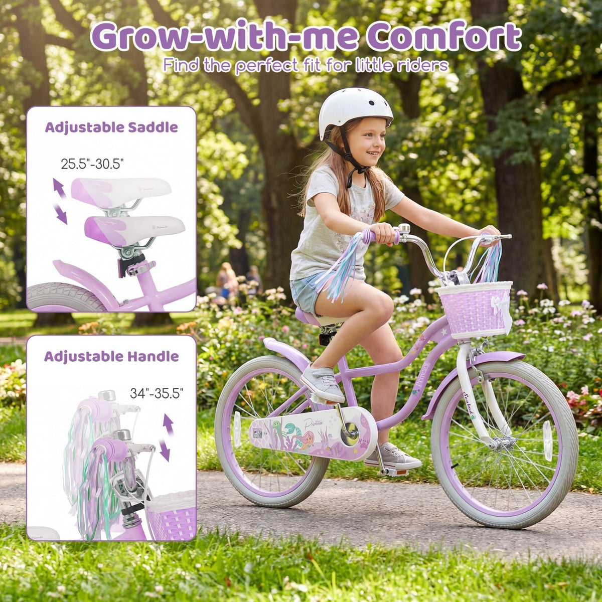 Kids Bike 12-20 Inch with Training Wheels & Basket PurpleKids BikeTorqelo.com