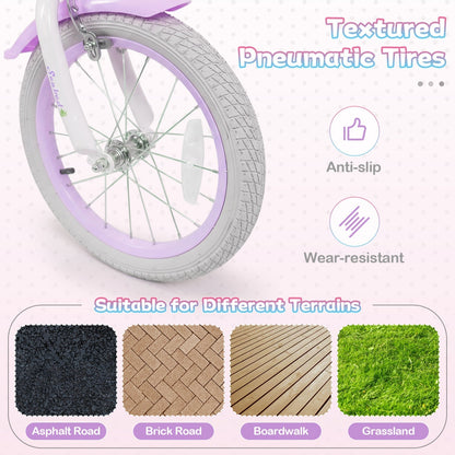 Kids Bike 12-20 Inch with Training Wheels & Basket PurpleKids BikeTorqelo.com