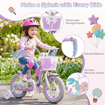 Kids Bike 12-20 Inch with Training Wheels & Basket PurpleKids BikeTorqelo.com