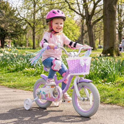 Kids Bike 12-20 Inch with Training Wheels & Basket PurpleKids BikeTorqelo.com