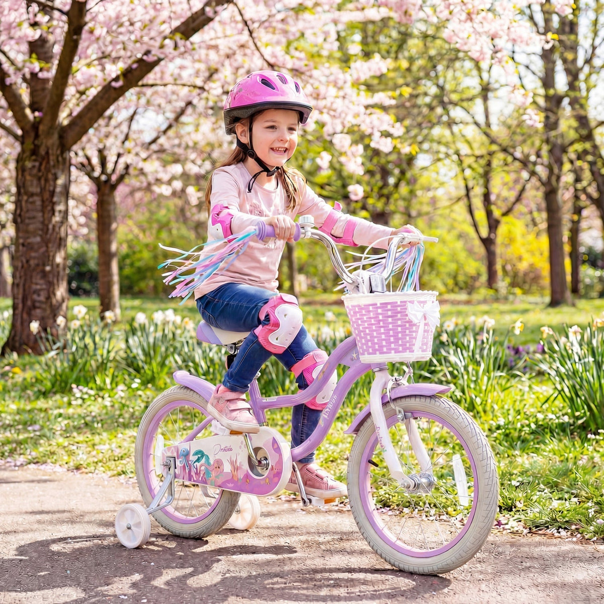 Kids Bike 12-20 Inch with Training Wheels & Basket PurpleKids BikeTorqelo.com