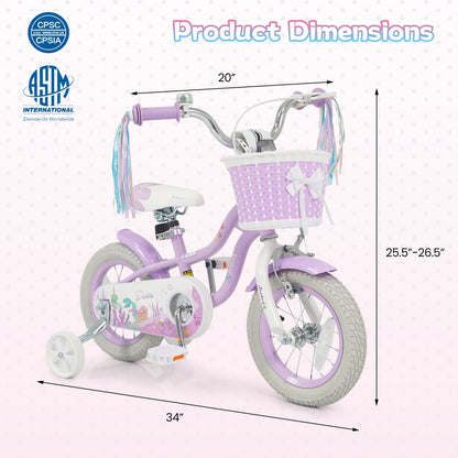 Kids Bike 12-20 Inch with Training Wheels & Basket PurpleKids BikeTorqelo.com