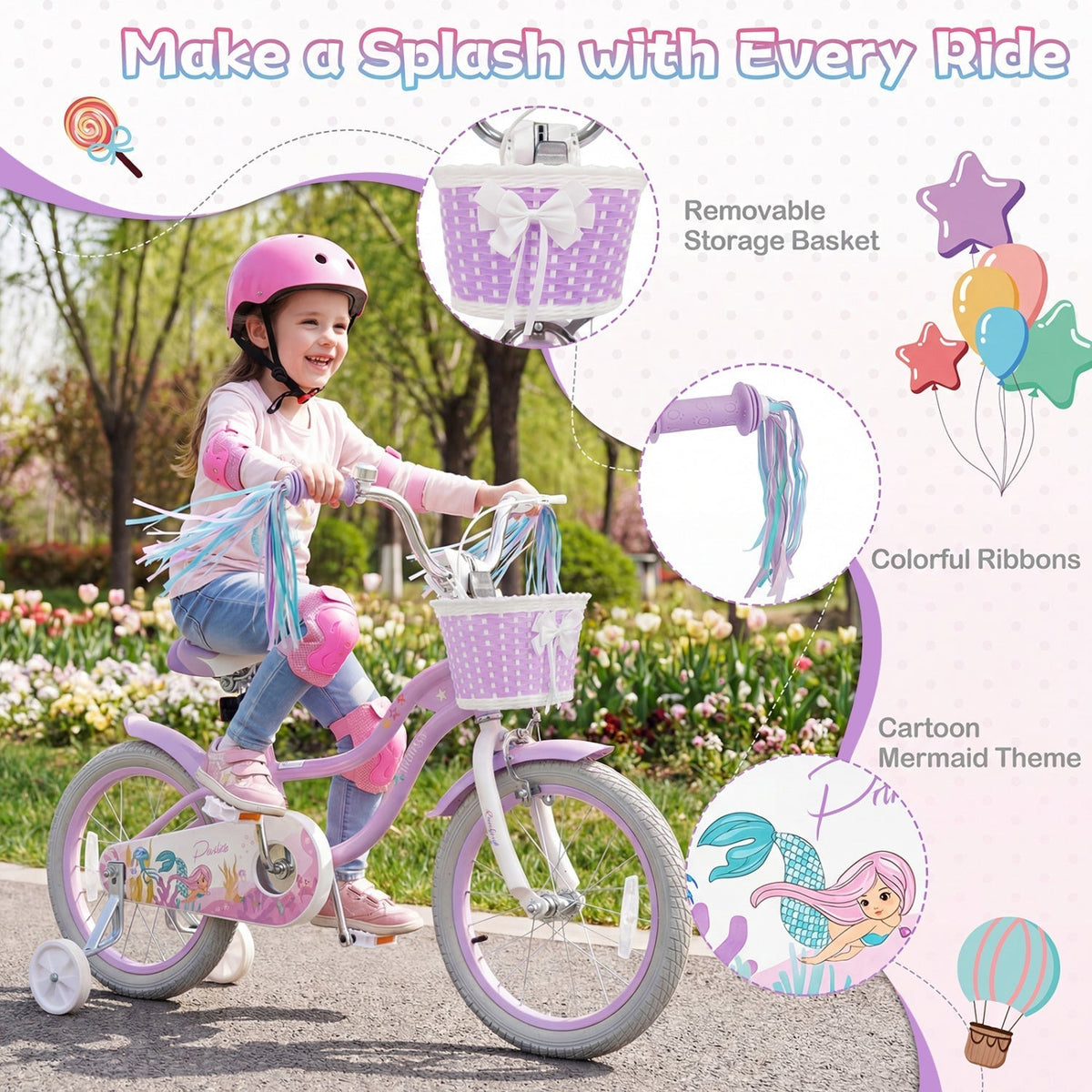 Kids Bike 12-20 Inch with Training Wheels & Basket PurpleKids BikeTorqelo.com
