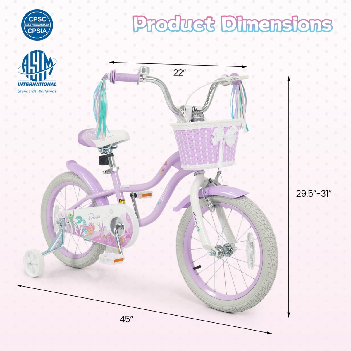 Kids Bike 12-20 Inch with Training Wheels & Basket PurpleKids BikeTorqelo.com