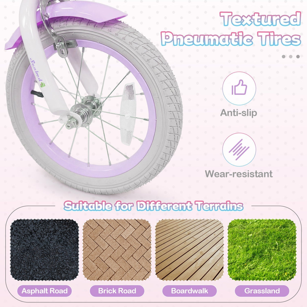 Kids Bike 12-20 Inch with Training Wheels & Basket PurpleKids BikeTorqelo.com