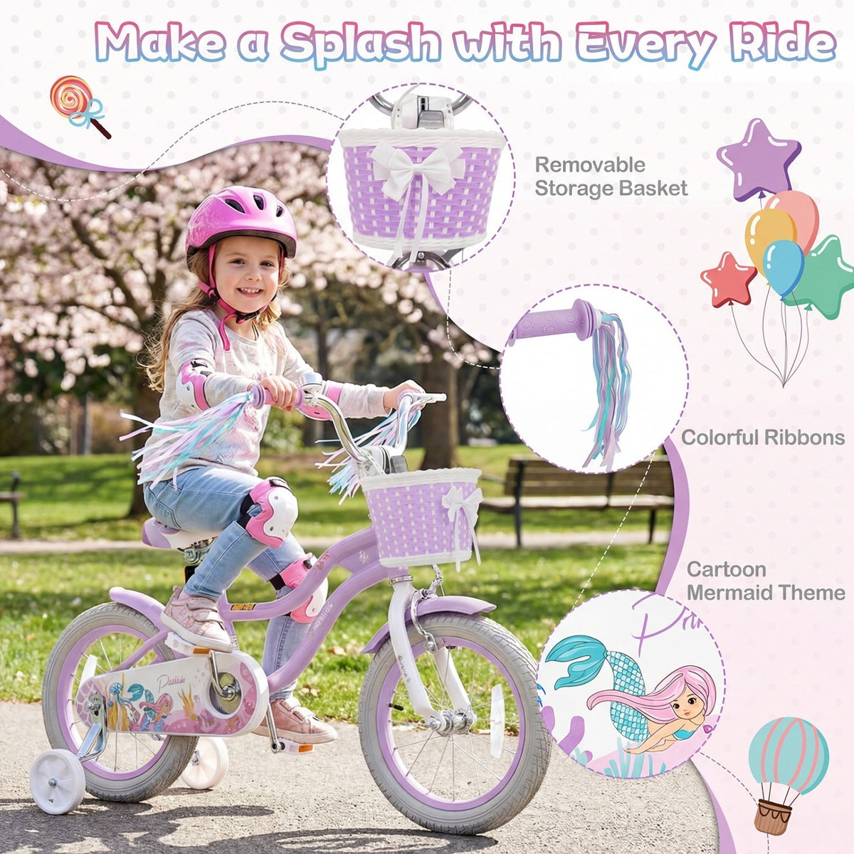 Kids Bike 12-20 Inch with Training Wheels & Basket PurpleKids BikeTorqelo.com