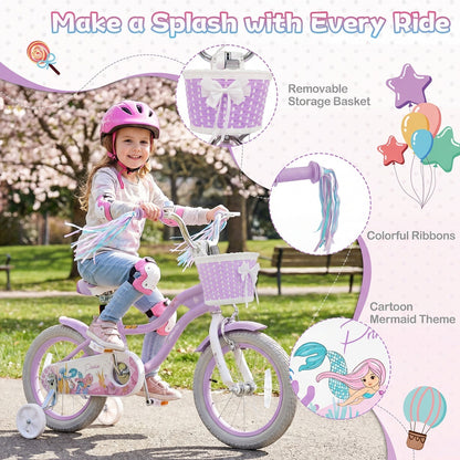Kids Bike 12-20 Inch with Training Wheels & Basket PurpleKids BikeTorqelo.com