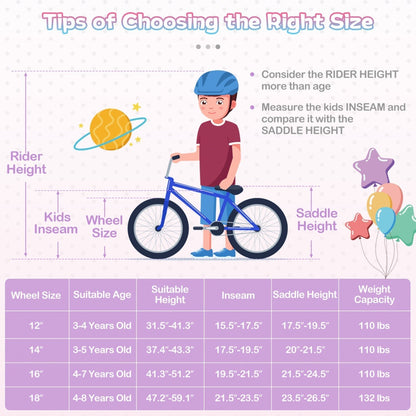 Kids Bike 12-20 Inch with Training Wheels & Basket PurpleKids BikeTorqelo.com