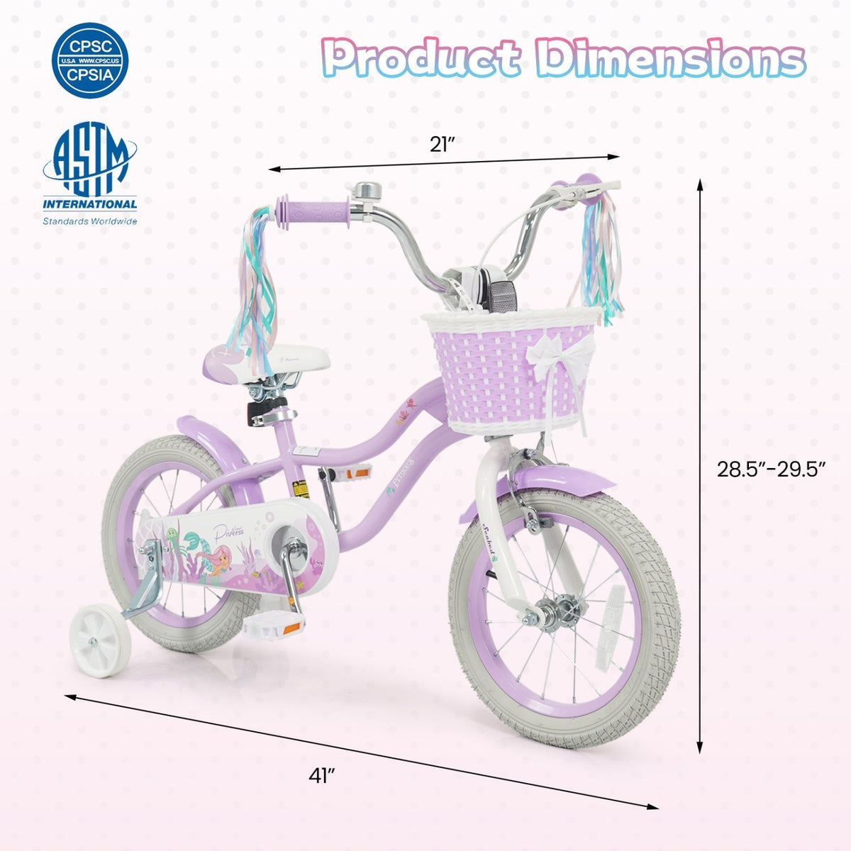 Kids Bike 12-20 Inch with Training Wheels & Basket PurpleKids BikeTorqelo.com