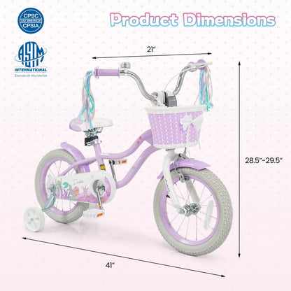 Kids Bike 12-20 Inch with Training Wheels & Basket PurpleKids BikeTorqelo.com
