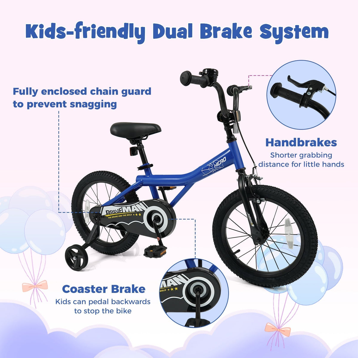 Kids Bike 14-Inch with Removable Training Wheels NavyKids BikeTorqelo.com